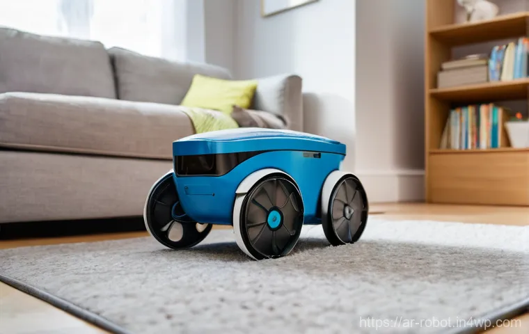 가정에서의 로봇 활용의 장점 - **Prompt: A sleek, modern robot vacuum cleaner effortlessly glides across a polished light-colored w...