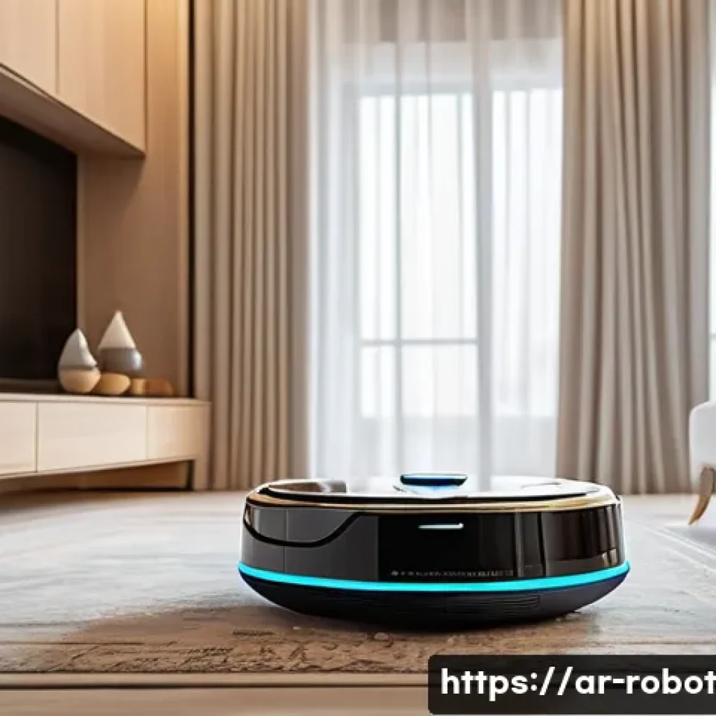 가정용 로봇의 현재와 미래 - A futuristic smart home interior in a modern Arabic household, featuring an advanced domestic robot ...